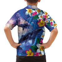 Hawaiian Lei Day Plumeria Humpback Whales Family Matching Short Sleeve Bodycon Dress and Hawaiian Shirt Polynesian Art Vibrant Starry Nebula Style LT03 - Polynesian Pride