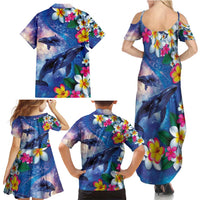 Hawaiian Lei Day Plumeria Humpback Whales Family Matching Summer Maxi Dress and Hawaiian Shirt Polynesian Art Vibrant Starry Nebula Style LT03 - Polynesian Pride