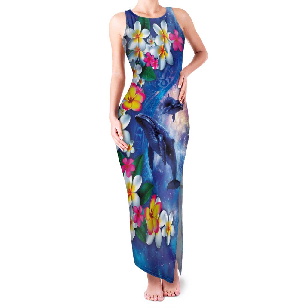 Hawaiian Lei Day Plumeria Humpback Whales Family Matching Tank Maxi Dress and Hawaiian Shirt Polynesian Art Vibrant Starry Nebula Style LT03 Mom's Dress Art - Polynesian Pride