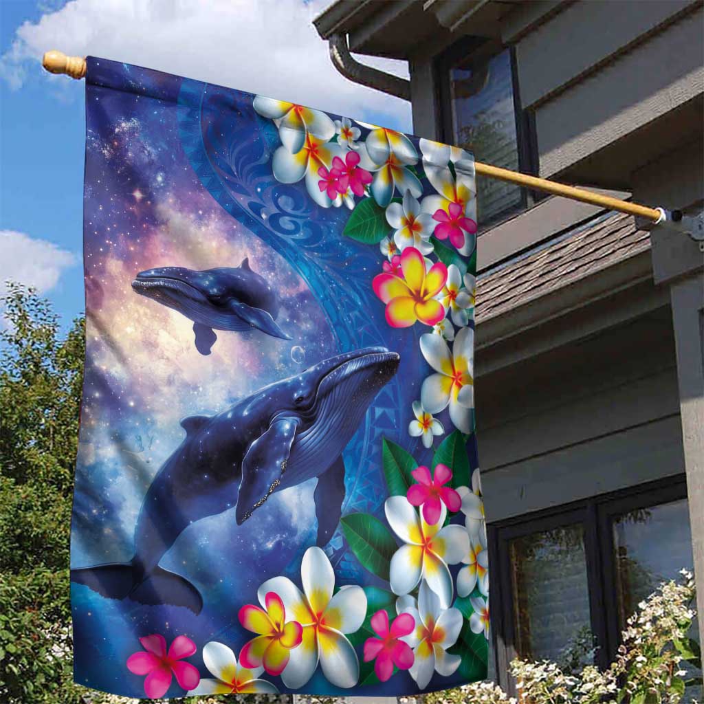 Hawaiian Lei Day Plumeria Humpback Whales Garden Flag Polynesian Art Vibrant Starry Nebula Style LT03 - Polynesian Pride