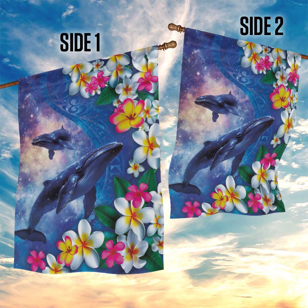 Hawaiian Lei Day Plumeria Humpback Whales Garden Flag Polynesian Art Vibrant Starry Nebula Style LT03 - Polynesian Pride