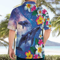 Hawaiian Lei Day Plumeria Humpback Whales Hawaiian Shirt Polynesian Art Vibrant Starry Nebula Style LT03 - Polynesian Pride