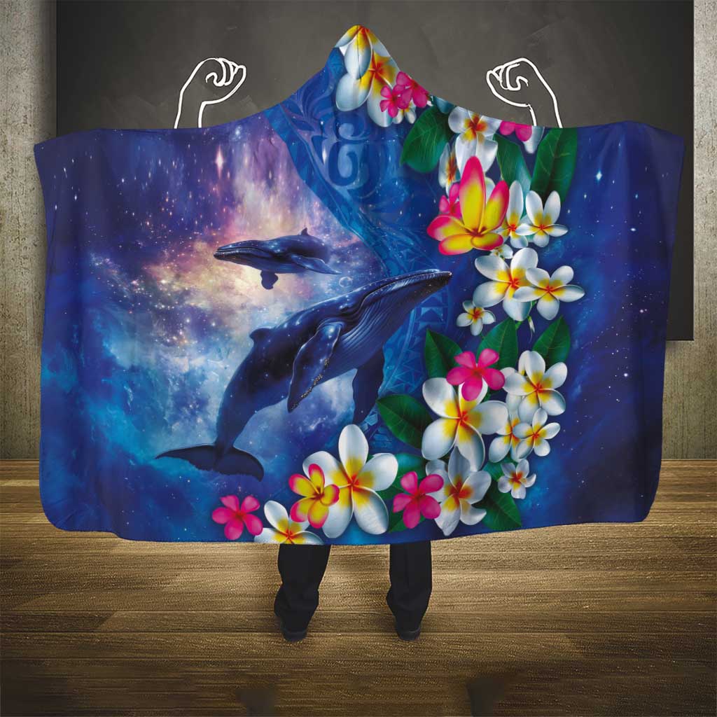 Hawaiian Lei Day Plumeria Humpback Whales Hooded Blanket Polynesian Art Vibrant Starry Nebula Style LT03 - Polynesian Pride