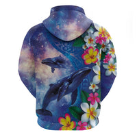 Hawaiian Lei Day Plumeria Humpback Whales Hoodie Polynesian Art Vibrant Starry Nebula Style LT03 - Polynesian Pride