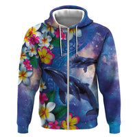 Hawaiian Lei Day Plumeria Humpback Whales Hoodie Polynesian Art Vibrant Starry Nebula Style LT03 Zip Hoodie Art - Polynesian Pride