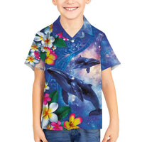Hawaiian Lei Day Plumeria Humpback Whales Kid Hawaiian Shirt Polynesian Art Vibrant Starry Nebula Style LT03 Kid Art - Polynesian Pride