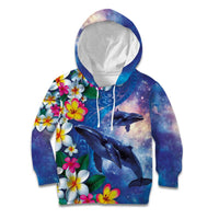 Hawaiian Lei Day Plumeria Humpback Whales Kid Hoodie Polynesian Art Vibrant Starry Nebula Style LT03 Hoodie Art - Polynesian Pride