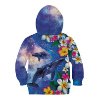 Hawaiian Lei Day Plumeria Humpback Whales Kid Hoodie Polynesian Art Vibrant Starry Nebula Style LT03 - Polynesian Pride