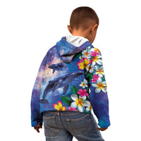 Hawaiian Lei Day Plumeria Humpback Whales Kid Hoodie Polynesian Art Vibrant Starry Nebula Style LT03 - Polynesian Pride
