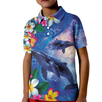 Hawaiian Lei Day Plumeria Humpback Whales Kid Polo Shirt Polynesian Art Vibrant Starry Nebula Style LT03 Kid Art - Polynesian Pride
