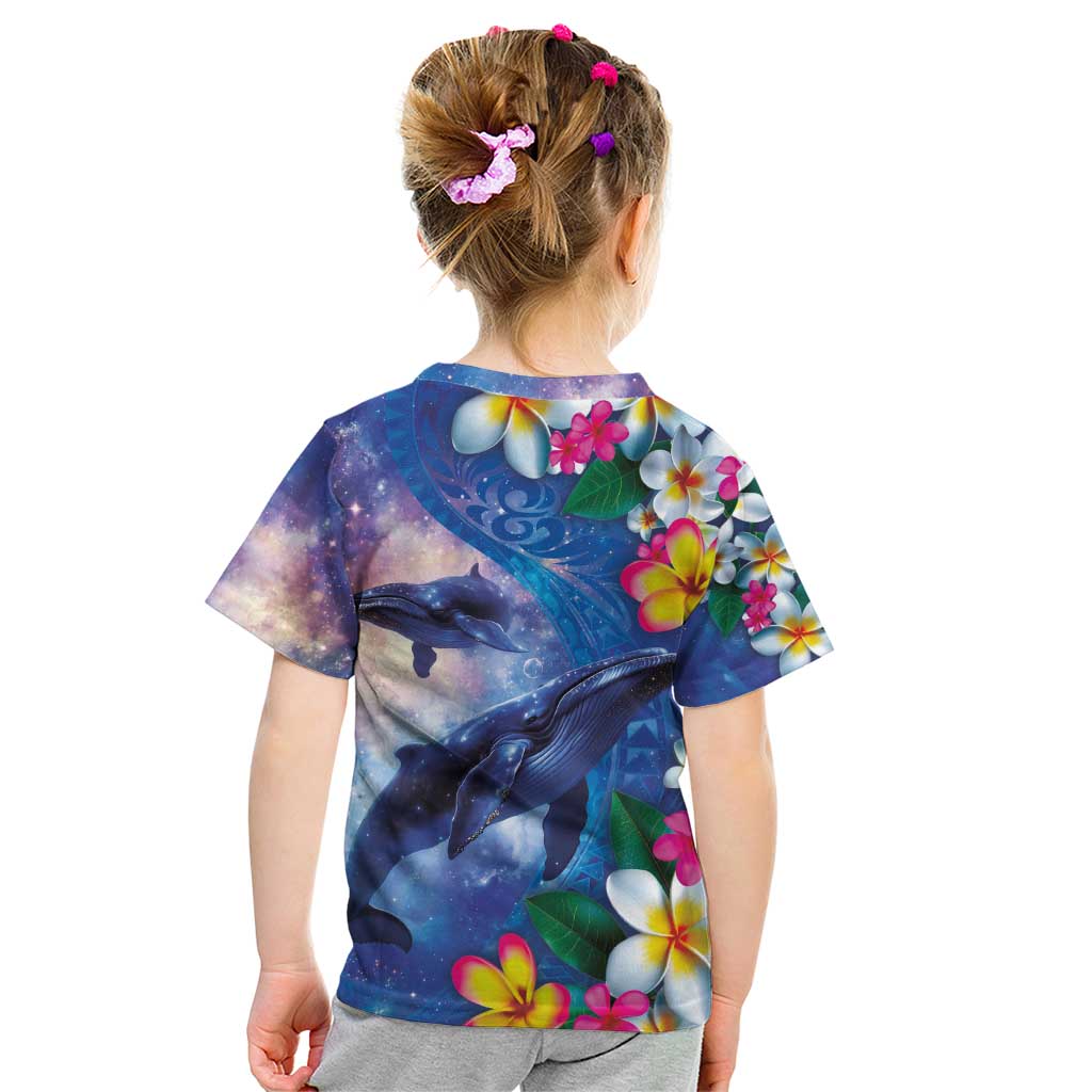 Hawaiian Lei Day Plumeria Humpback Whales Kid T Shirt Polynesian Art Vibrant Starry Nebula Style LT03 - Polynesian Pride