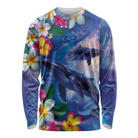 Hawaiian Lei Day Plumeria Humpback Whales Long Sleeve Shirt Polynesian Art Vibrant Starry Nebula Style LT03 Unisex Art - Polynesian Pride
