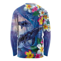 Hawaiian Lei Day Plumeria Humpback Whales Long Sleeve Shirt Polynesian Art Vibrant Starry Nebula Style LT03 - Polynesian Pride
