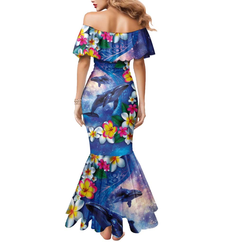 Hawaiian Lei Day Plumeria Humpback Whales Mermaid Dress Polynesian Art Vibrant Starry Nebula Style LT03 - Polynesian Pride