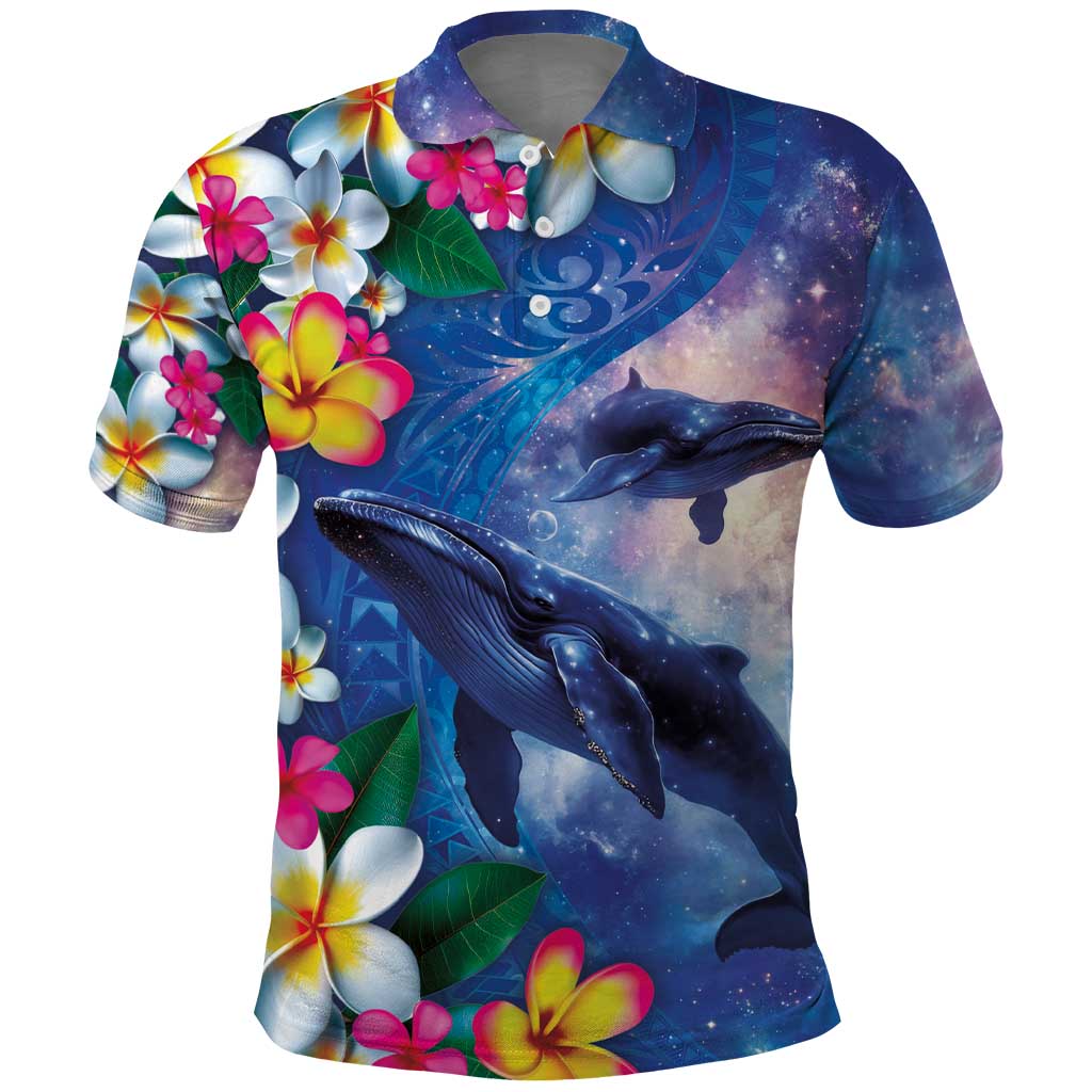 Hawaiian Lei Day Plumeria Humpback Whales Polo Shirt Polynesian Art Vibrant Starry Nebula Style LT03 Art - Polynesian Pride