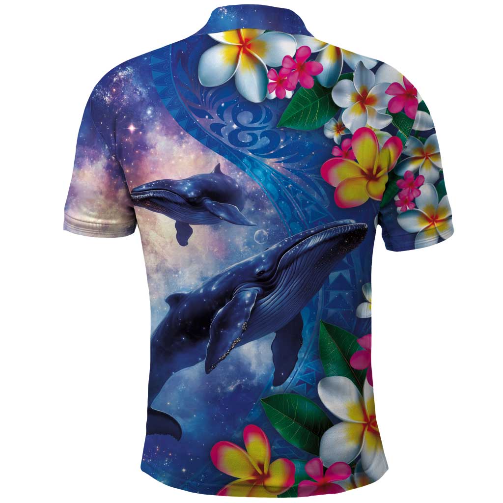 Hawaiian Lei Day Plumeria Humpback Whales Polo Shirt Polynesian Art Vibrant Starry Nebula Style LT03 - Polynesian Pride