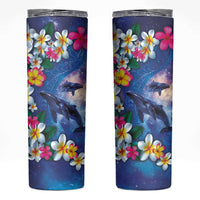 Hawaiian Lei Day Plumeria Humpback Whales Skinny Tumbler Polynesian Art Vibrant Starry Nebula Style LT03 Art - Polynesian Pride