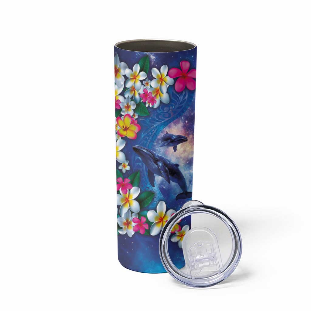 Hawaiian Lei Day Plumeria Humpback Whales Skinny Tumbler Polynesian Art Vibrant Starry Nebula Style LT03 - Polynesian Pride