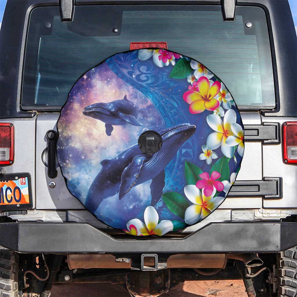 Hawaiian Lei Day Plumeria Humpback Whales Spare Tire Cover Polynesian Art Vibrant Starry Nebula Style LT03 Art - Polynesian Pride