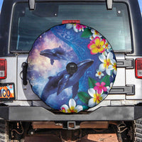Hawaiian Lei Day Plumeria Humpback Whales Spare Tire Cover Polynesian Art Vibrant Starry Nebula Style LT03 Art - Polynesian Pride