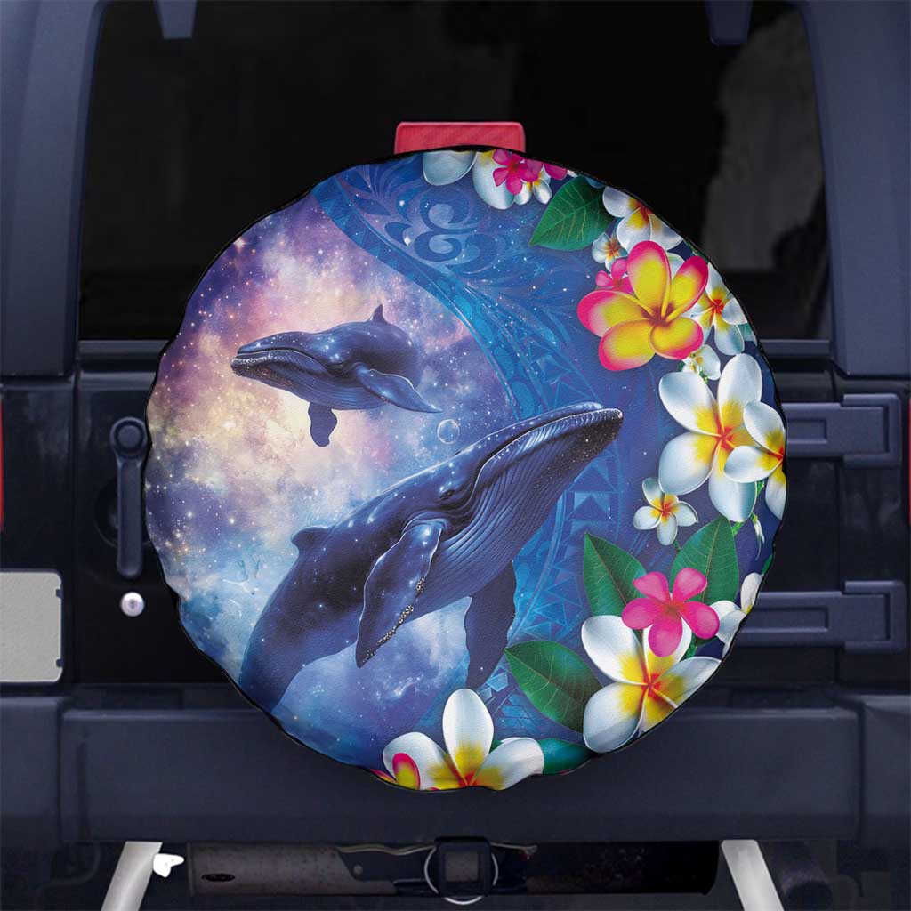 Hawaiian Lei Day Plumeria Humpback Whales Spare Tire Cover Polynesian Art Vibrant Starry Nebula Style LT03 No hole Art - Polynesian Pride