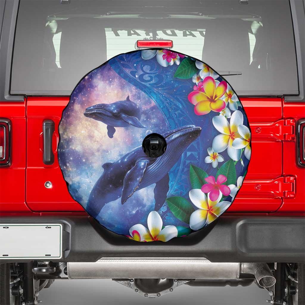 Hawaiian Lei Day Plumeria Humpback Whales Spare Tire Cover Polynesian Art Vibrant Starry Nebula Style LT03 - Polynesian Pride