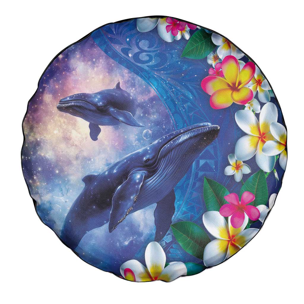 Hawaiian Lei Day Plumeria Humpback Whales Spare Tire Cover Polynesian Art Vibrant Starry Nebula Style LT03 - Polynesian Pride
