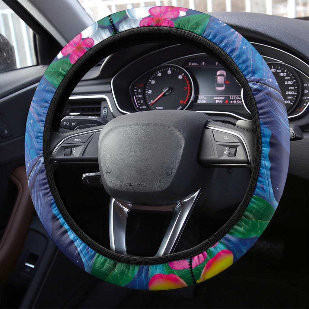 Hawaiian Lei Day Plumeria Humpback Whales Steering Wheel Cover Polynesian Art Vibrant Starry Nebula Style LT03 - Polynesian Pride
