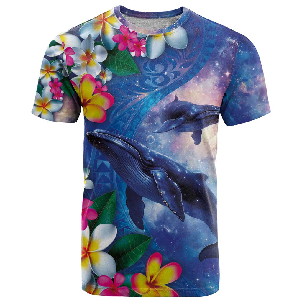 Hawaiian Lei Day Plumeria Humpback Whales T Shirt Polynesian Art Vibrant Starry Nebula Style LT03 Art - Polynesian Pride