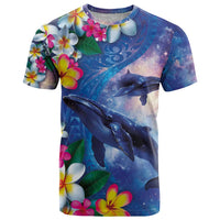 Hawaiian Lei Day Plumeria Humpback Whales T Shirt Polynesian Art Vibrant Starry Nebula Style LT03 Art - Polynesian Pride