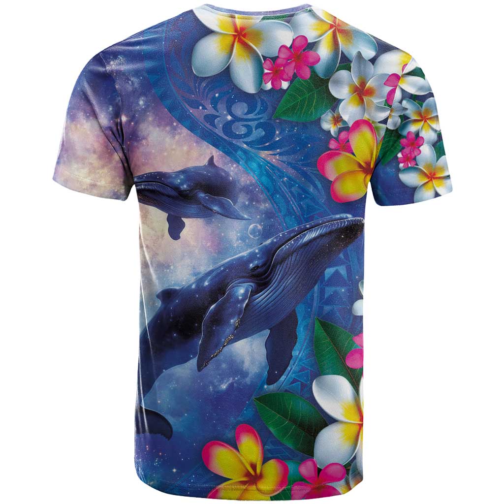Hawaiian Lei Day Plumeria Humpback Whales T Shirt Polynesian Art Vibrant Starry Nebula Style LT03 - Polynesian Pride