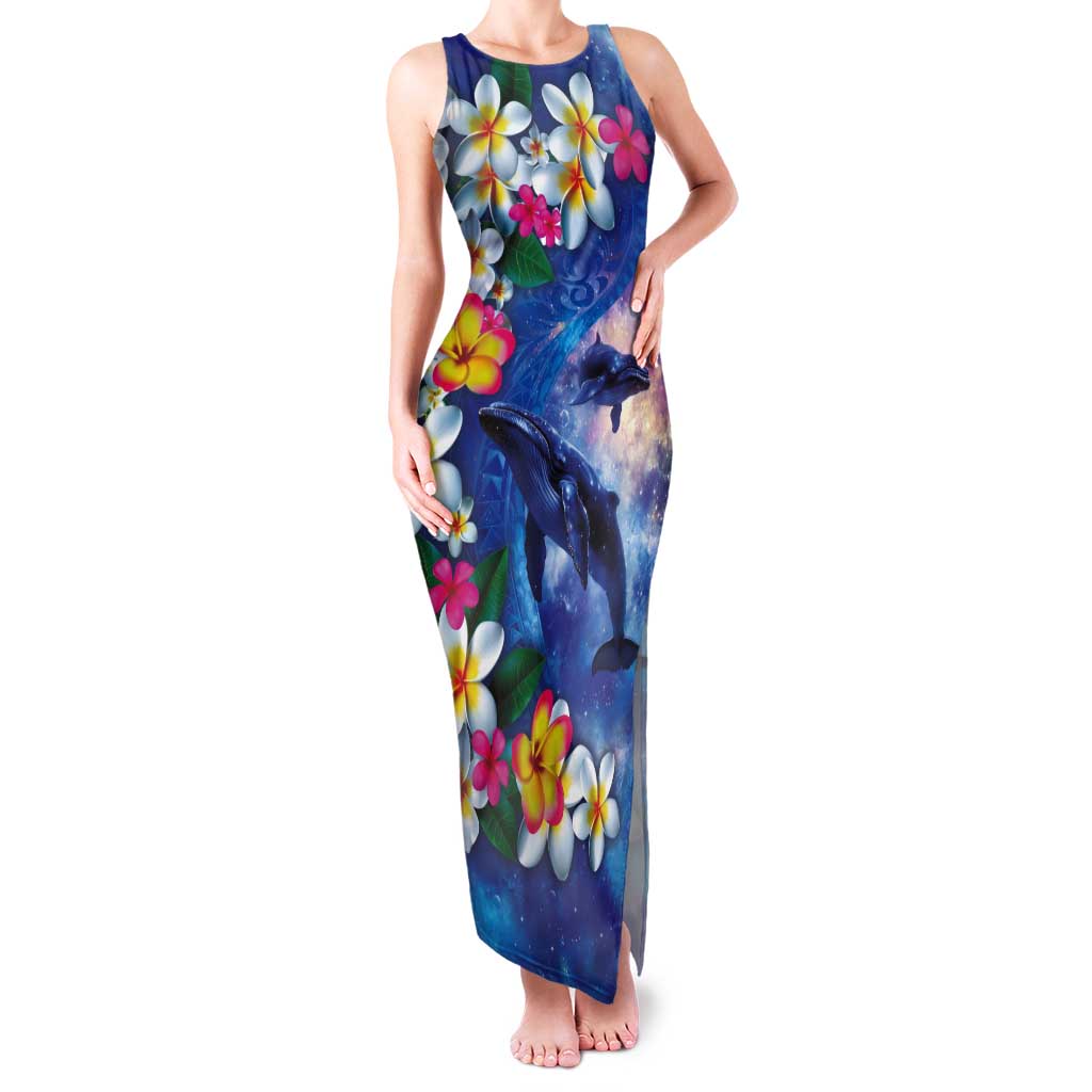 Hawaiian Lei Day Plumeria Humpback Whales Tank Maxi Dress Polynesian Art Vibrant Starry Nebula Style LT03 Women Art - Polynesian Pride