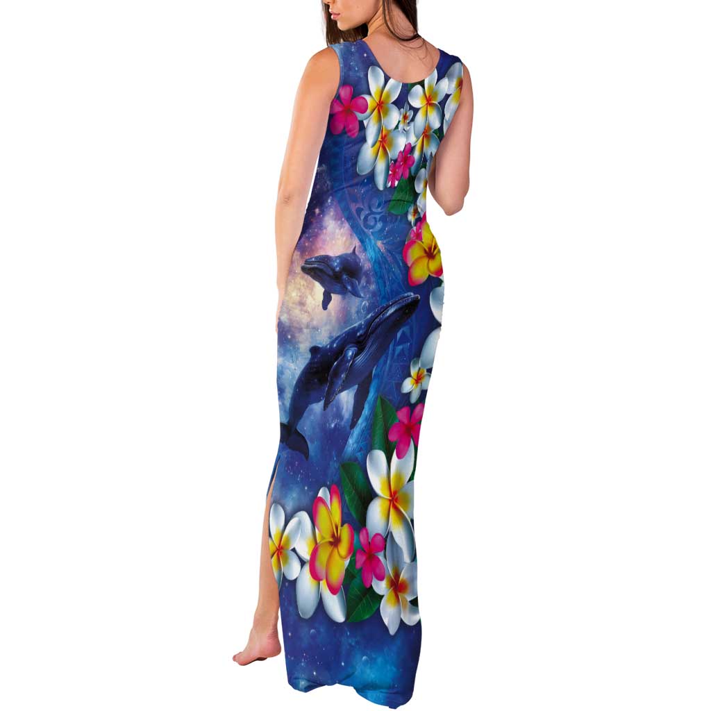 Hawaiian Lei Day Plumeria Humpback Whales Tank Maxi Dress Polynesian Art Vibrant Starry Nebula Style LT03 - Polynesian Pride
