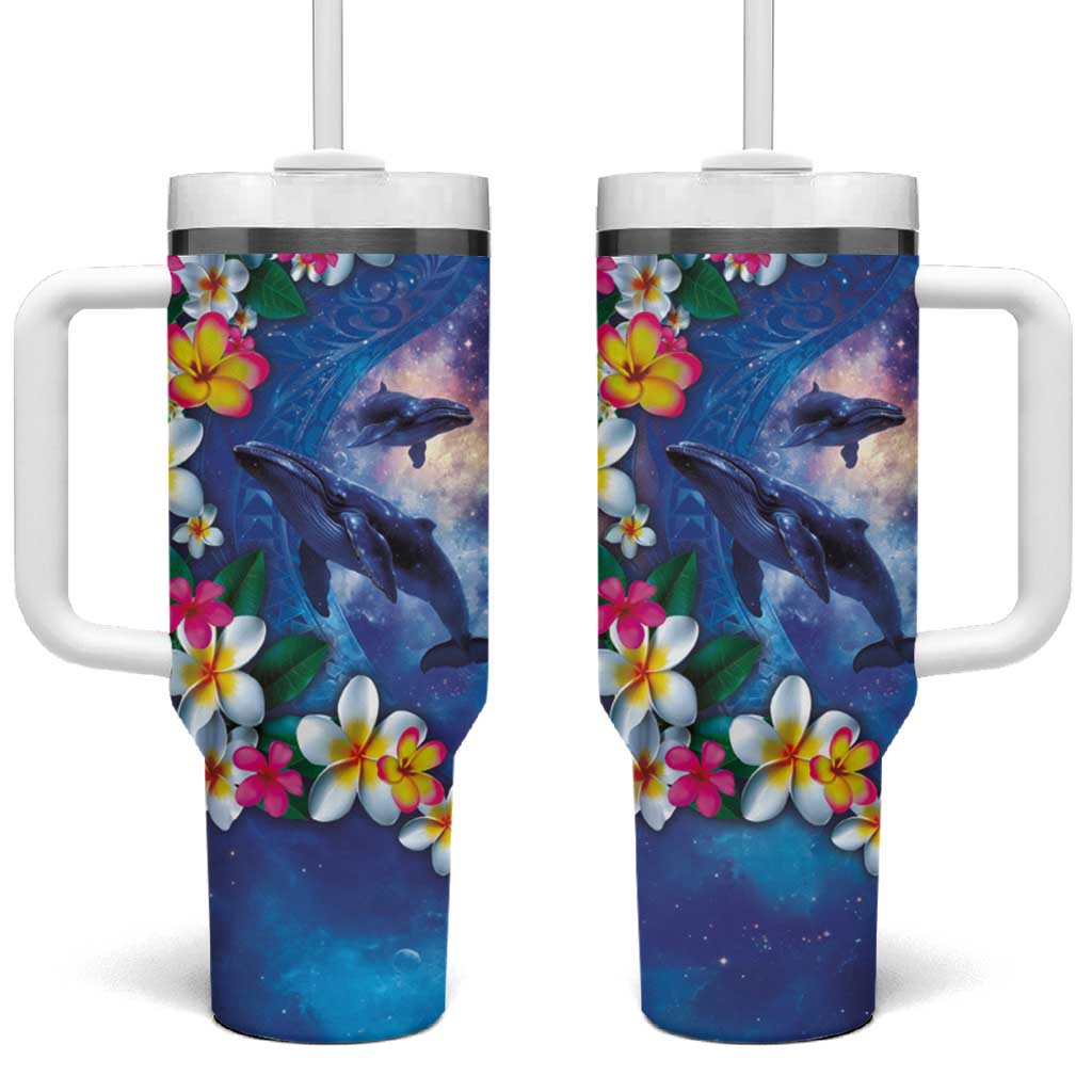 Hawaiian Lei Day Plumeria Humpback Whales Tumbler With Handle Polynesian Art Vibrant Starry Nebula Style LT03 One Size: 40 oz Art - Polynesian Pride