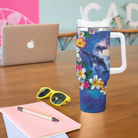 Hawaiian Lei Day Plumeria Humpback Whales Tumbler With Handle Polynesian Art Vibrant Starry Nebula Style LT03 - Polynesian Pride