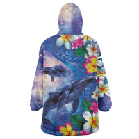 Hawaiian Lei Day Plumeria Humpback Whales Wearable Blanket Hoodie Polynesian Art Vibrant Starry Nebula Style LT03 - Polynesian Pride