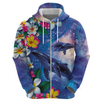 Hawaiian Lei Day Plumeria Humpback Whales Zip Hoodie Polynesian Art Vibrant Starry Nebula Style LT03 - Polynesian Pride