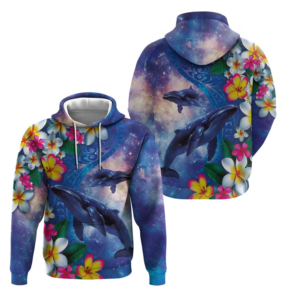 Hawaiian Lei Day Plumeria Humpback Whales Zip Hoodie Polynesian Art Vibrant Starry Nebula Style LT03 - Polynesian Pride