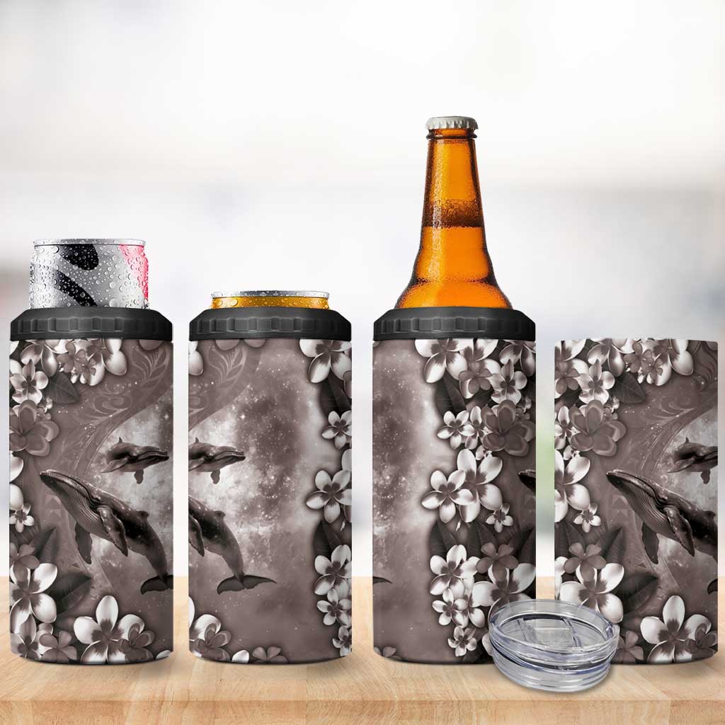 Hawaiian Lei Day Plumeria Humpback Whales 4 in 1 Can Cooler Tumbler Polynesian Art Vibrant Starry Nebula Grayscale Style LT03 - Polynesian Pride