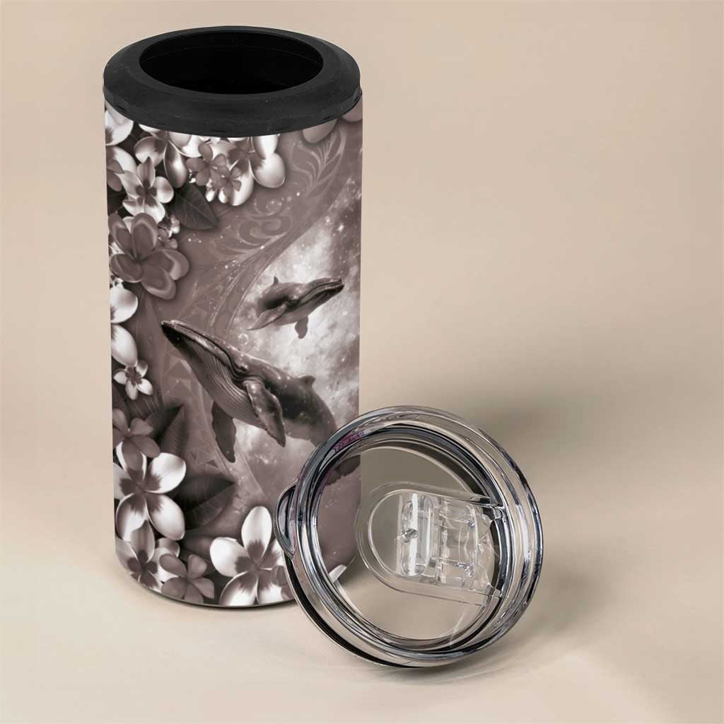 Hawaiian Lei Day Plumeria Humpback Whales 4 in 1 Can Cooler Tumbler Polynesian Art Vibrant Starry Nebula Grayscale Style LT03 - Polynesian Pride