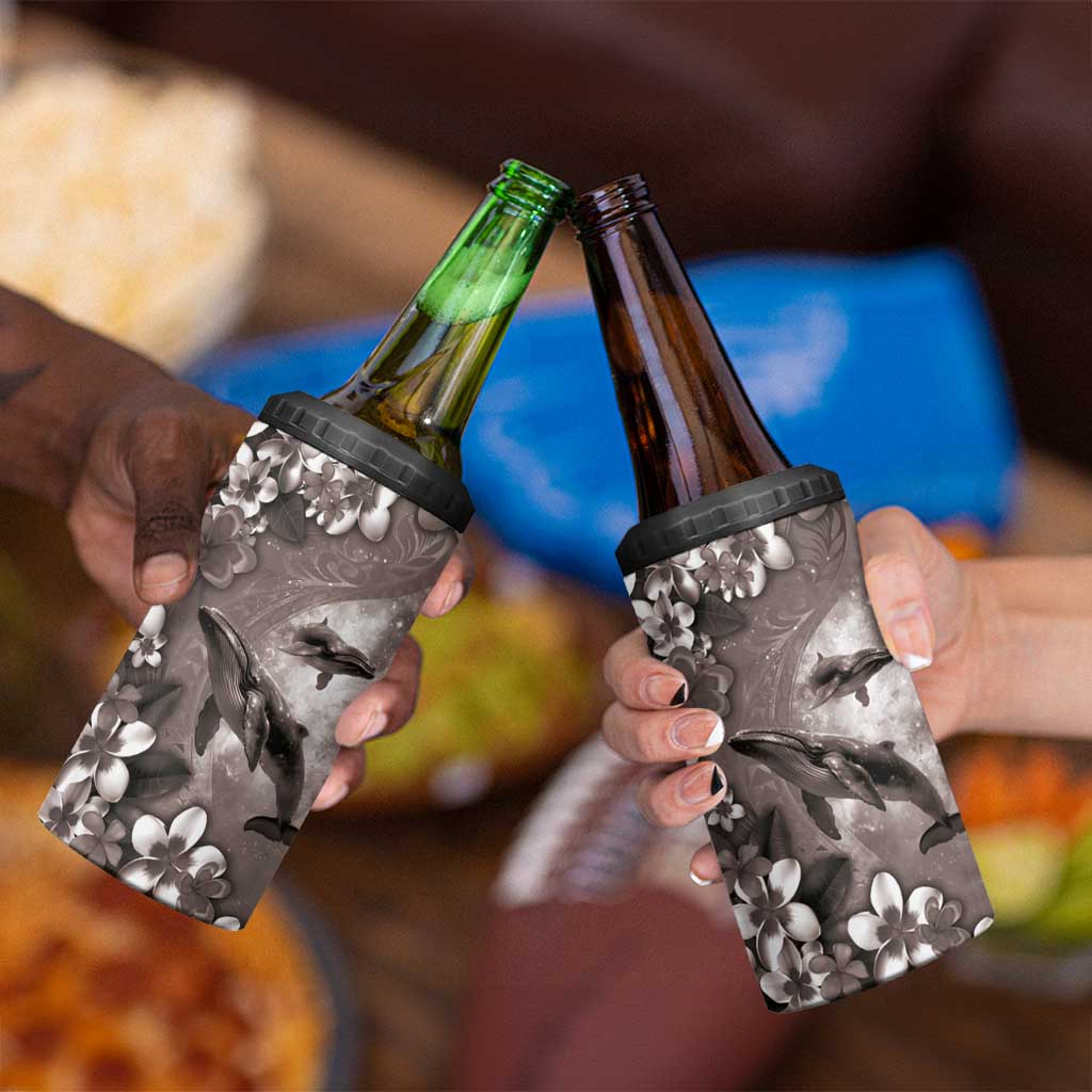 Hawaiian Lei Day Plumeria Humpback Whales 4 in 1 Can Cooler Tumbler Polynesian Art Vibrant Starry Nebula Grayscale Style LT03 - Polynesian Pride
