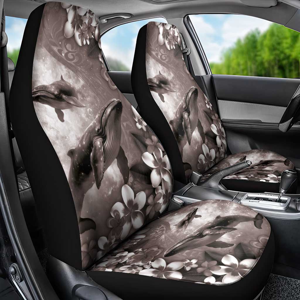 Hawaiian Lei Day Plumeria Humpback Whales Car Seat Cover Polynesian Art Vibrant Starry Nebula Grayscale Style LT03 - Polynesian Pride