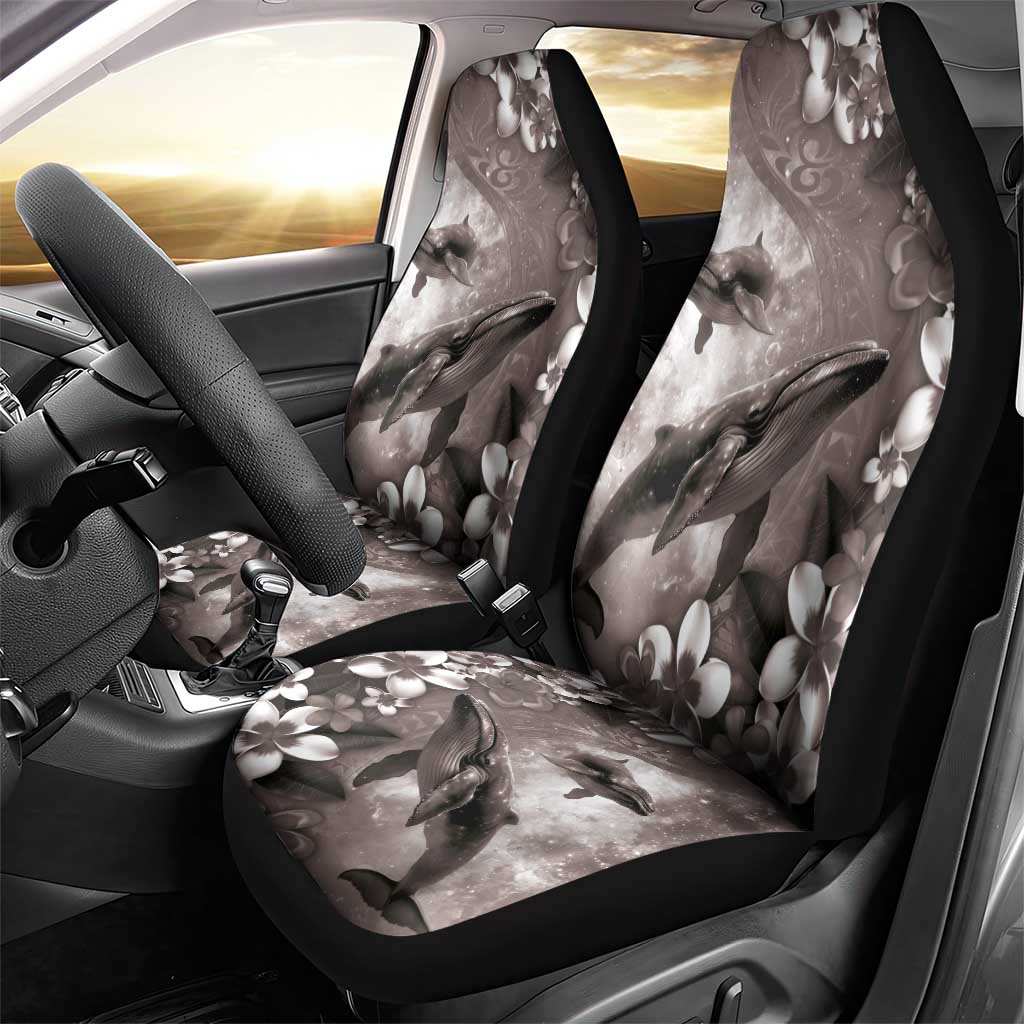 Hawaiian Lei Day Plumeria Humpback Whales Car Seat Cover Polynesian Art Vibrant Starry Nebula Grayscale Style LT03 - Polynesian Pride
