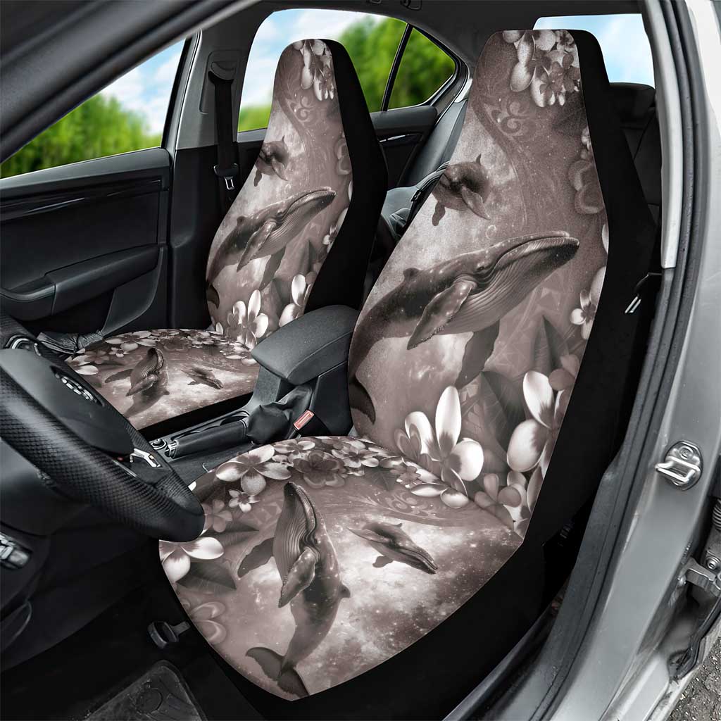 Hawaiian Lei Day Plumeria Humpback Whales Car Seat Cover Polynesian Art Vibrant Starry Nebula Grayscale Style LT03 - Polynesian Pride