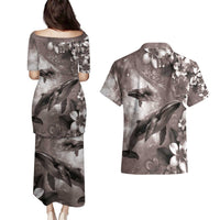 Hawaiian Lei Day Plumeria Humpback Whales Couples Matching Puletasi and Hawaiian Shirt Polynesian Art Vibrant Starry Nebula Grayscale Style LT03 - Polynesian Pride