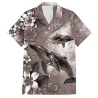 Hawaiian Lei Day Plumeria Humpback Whales Family Matching Long Sleeve Bodycon Dress and Hawaiian Shirt Polynesian Art Vibrant Starry Nebula Grayscale Style LT03 Dad's Shirt - Short Sleeve Art - Polynesian Pride