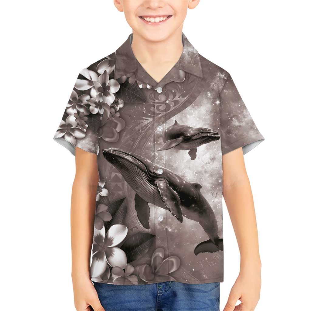 Hawaiian Lei Day Plumeria Humpback Whales Family Matching Long Sleeve Bodycon Dress and Hawaiian Shirt Polynesian Art Vibrant Starry Nebula Grayscale Style LT03 Son's Shirt Art - Polynesian Pride