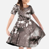 Hawaiian Lei Day Plumeria Humpback Whales Family Matching Mermaid Dress and Hawaiian Shirt Polynesian Art Vibrant Starry Nebula Grayscale Style LT03 Daughter's Dress Art - Polynesian Pride