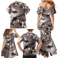 Hawaiian Lei Day Plumeria Humpback Whales Family Matching Mermaid Dress and Hawaiian Shirt Polynesian Art Vibrant Starry Nebula Grayscale Style LT03 - Polynesian Pride