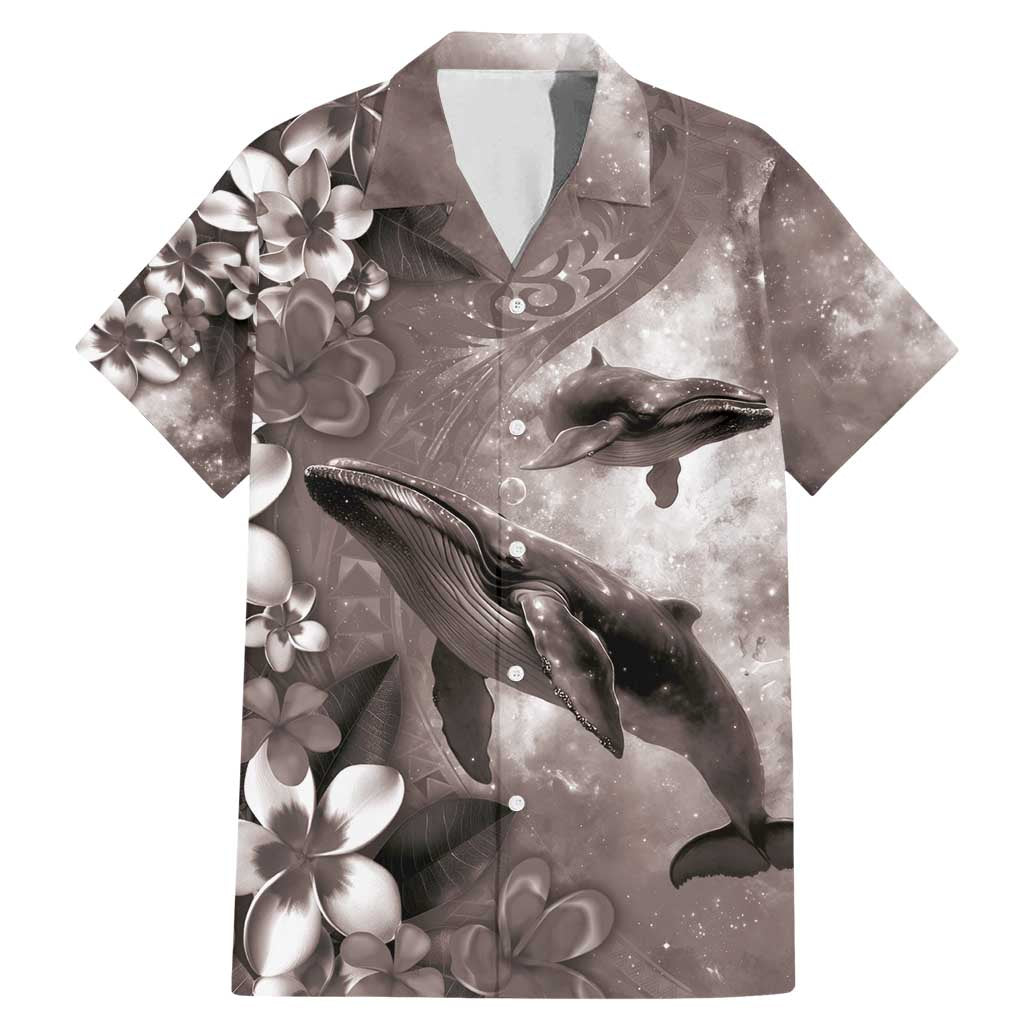 Hawaiian Lei Day Plumeria Humpback Whales Family Matching Mermaid Dress and Hawaiian Shirt Polynesian Art Vibrant Starry Nebula Grayscale Style LT03 Dad's Shirt - Short Sleeve Art - Polynesian Pride